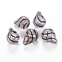 Honeyhandy Transparent Handmade Blown Glass Globe Beads, Stripe Pattern, Teardrop, Coconut Brown, 19.5~20.5x14~15mm, Hole: 1~2mm