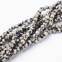 Honeyhandy Natural Dalmatian Jasper Beads Strands, Round, 4mm, Hole: 0.8mm, about 86pcs/strand, 15 inch/Strand