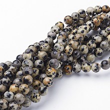 Honeyhandy Natural Dalmatian Beads Strands, Round, Pale Goldenrod, 6mm, Hole: 0.8mm, about 64pcs/strand, 15.5~16 inch/Strand