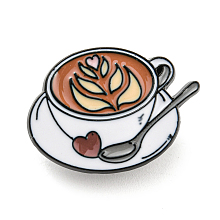 Honeyhandy Latte Art Coffee Enamel Pins, Black Alloy Brooches for Backpack Clothes, Cup, 19x26.5x1.5mm