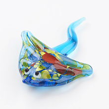 Honeyhandy Home Decorations, Handmade Lampwork Display Decorations, Manta Ray, Blue, 37x26x6mm