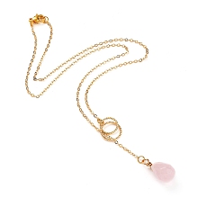 Honeyhandy teardrop, Natural Rose Quartz Pendants Necklaces, with Brass Linking Rings & Cable Chains, 304 Stainless Steel Lobster Claw Clasps, 17.52~17.72 inch(44.5~45cm), 2mm