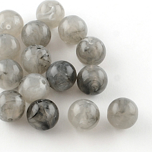 Honeyhandy Round Imitation Gemstone Acrylic Beads, Gray, 8mm, Hole: 2mm