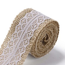 Honeyhandy Burlap Ribbon, Hessian Ribbon, Jute Ribbon, with Lace, for Jewelry Making, White, 1-1/2 inch(38mm), about 2m/roll