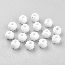 Honeyhandy Pearlized Round White Handmade Porcelain Ceramic Beads, 8mm, Hole: 2mm