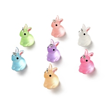 Honeyhandy Luminous Translucent Resin Pendants, Rabbit Charm, with Platinum Tone Iron Loops, Mixed Color, 24x14.5x19.5mm, Hole: 2.5mm