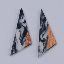 Honeyhandy Resin & Walnut Wood Pendants, Two Tone, Triangle, Black, 66x20.5x2~3mm, Hole: 1.5mm