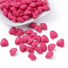 Honeyhandy Opaque Acrylic Beads, Heart, Deep Pink, 11x11x7mm, Hole: 1.5mm