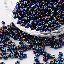 Honeyhandy 6/0 Glass Seed Beads, Iris Round, Colorful, about 4mm in diameter, hole: 1mm, about 500pcs/50g