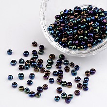 Honeyhandy 6/0 Electroplated Iris Round Glass Seed Beads, Prussian Blue, 4mm, Hole: 1mm, about 495pcs/50g