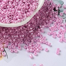 Baking Paint Glass Seed Beads, Cylinder, Pearl Pink, 2.5x2mm, Hole: 1.4mm, about 5039pcs/50g