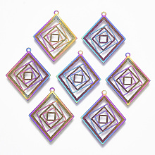 NBEADS Vacuum Plating 201 Stainless Steel Filigree Pendants, Etched Metal Embellishments, Rhombus, Multi-color, 28.5x22.5x0.4mm, Hole: 1.2mm