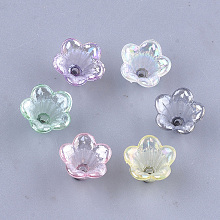 Honeyhandy Transparent Acrylic Bead Caps, AB Color, 5-Petal, Flower, Mixed Color, 10x14x13.5mm, Hole: 1.6mm