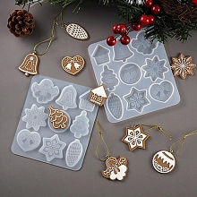 Honeyhandy DIY Christmas Tree & Snowflake & Bell & Castle Pendant Food Grade Silicone Molds, Resin Casting Molds, for UV Resin, Epoxy Resin Jewelry Making, White, 130x115mm