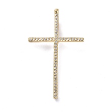 Honeyhandy Brass Micro Pave Cubic Zirconia Pendants, Cross, Clear, Golden, 37x22.5x2mm, Hole: 1.5x4mm