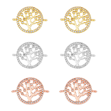 Arricraft 6Pcs 3Colors Brass Tree of Life Links Flat Round Connectors Rose Gold Platinum Golden Pendant Micro Pave Cubic Zirconia Links Accessories for Bracelet Keychain Earring Crafts Making Hole 1mm