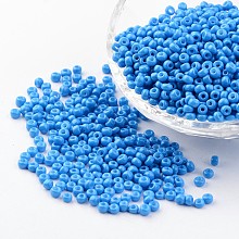 Honeyhandy 8/0 3mm Baking Paint Glass Seed Beads Loose Spacer Beads, Dodger Blue, 3mm, Hole: 1mm, about 962pcs/50g