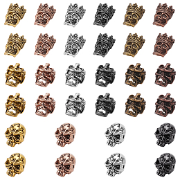 PANDAHALL ELITE Tibetan Style Alloy Beads, Skull, Lead Free & Cadmium Free, Mixed Color, 32pcs/box