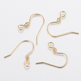 Honeyhandy 304 Stainless Steel Earring Hooks, Ear Wire, with Horizontal Loop, Real 18k Gold Plated, 17x18x2.4mm, Hole: 1.8mm, Pin: 0.7mm