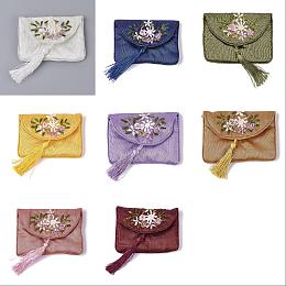 Arricraft 8Pcs 8 Colors Embroidery Cloth Zip Pouches, with Tassels and Stainless Steel Snap Button, Rectangle with Flower Pattern, Mixed Color, 12x8.5x1cm, 1pc/color