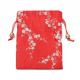 Honeyhandy Silk Packing Pouches, Drawstring Bags, with Wood Beads, Red, 14.7~15x10.9~11.9cm