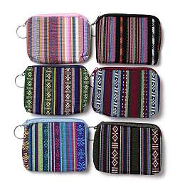 Honeyhandy Bohemian Style Stripe Pattern Cotton Cloth Wallets, Change Purse, with Zipper & Iron Key Ring, Mixed Color, 8.6~8.7x11.5~11.55x1.2cm