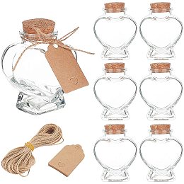 BENECREAT 8 Pack 60ml Heart Shaped Glass Favor Jars with Cork Lids, Label Tags and String for Candy, Spices Snacks Storage, Home Party Decortaion