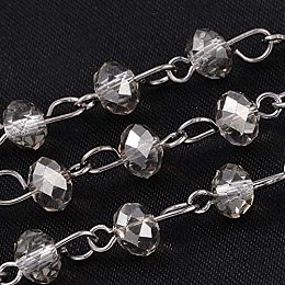 PandaHall Elite 5 Strands 3.3 Feet Faceted Crystal Glass Beads Chain with Gunmetal Eye Pin for Necklaces Bracelets Jewelry Making