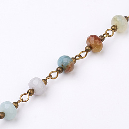 Honeyhandy Handmade Amazonite Beaded Chains, Unwelded, for Necklaces Bracelets Making, with Brass Eye Pin, Antique Bronze, about 39.37 inch(1m)/strand