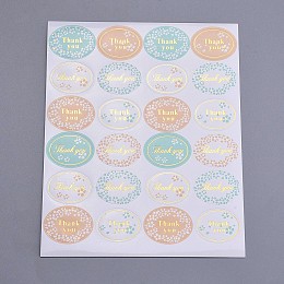 Honeyhandy 1 Inch Thank You Sticker, DIY Label Paster Picture Stickers, Oval with Word Thank You and Flower Pattern, Colorful, Sticker: 35x25mm, about 24pcs/sheet