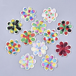 Honeyhandy Computerized Embroidery Cloth Iron On/Sew On Patches, Costume Accessories, Appliques, Flower, Mixed Color, 40.5x37x1.5mm, about 12colors, 1color/10pcs, 120pcs/bag