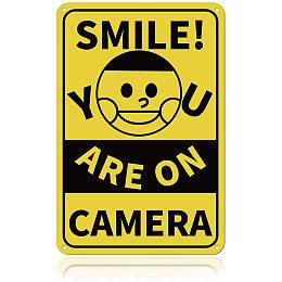 GLOBLELAND Smile You are On Camera Sign 8x12 inches 35 Mil Aluminum Smile Surveillance Warning Signs for Home or Business, UV Protected and Waterproof