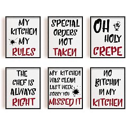 ARRICRAFT Kitchen Decor Painting Canvas Wall Art Black Red Kitchen Sign Canvas Hanging Painting Canvas Art 7.9x9.8inch Canvas Printing Artwork Wall Decoration Painting for Home Kitchen 6pcs/Set