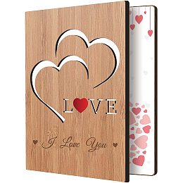 FINGERINSPIRE I Love You Anniversary Card Real Bamboo Wood Greeting Card with Two Hollow Hearts and Engraved Words Design, Handmade Handwritten Card with Envelope for Boyfriend, Girlfriend