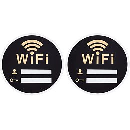 AHANDMAKER 2 Pcs Black Round WiFi Password Sign, Acrylic WiFi Coverage Sign Wireless Network Coverage Sign with Adhesive for Meeting Room, Office, Coffee Shop, Library(15x0.25cm)