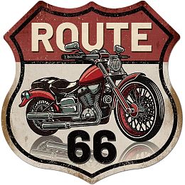 Vintage Metal Tin Sign, Iron Wall Decor for Bars, Restaurants, Cafes Pubs, Shield, Route 66, Motorbike, 308x303x0.3mm