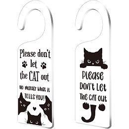 CHGCRAFT 2Pack Please Don't Let The Cat Out Door Hanger No Matter What It Tells You Door Hanger Sign Acrylic Notice Door Hanger Sign Acrylic Cute Cat Home Sign for Pet Store Hospitals Schools