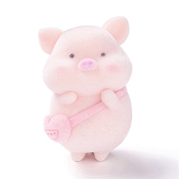 Honeyhandy Flocky Resin Miniature Pig Figurines, Backpack Style Piggy Animals Ornament, for Home Desk Garden Bonsai Landscape Decoration, Misty Rose, 42x26x23.5mm