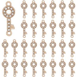 DICOSMETIC 80Pcs Crystal Key Shape Connector Charms Key Links Charms with Rhinestone Light Gold Links Connectors Elegant Alloy Connector Charms for Jewelry Making, Hole: 1.6mm