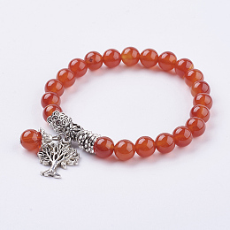 Honeyhandy Natural Carnelian Stretch Bracelets, with Tibetan Style Pendants, Dyed & Heated,  2 inch(51mm)