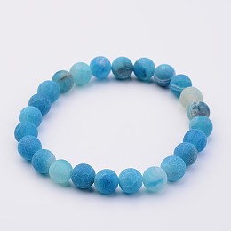 Honeyhandy Natural Weathered Agate(Dyed) Stretch Beads Bracelets, Dodger Blue, 2 inch(50mm)