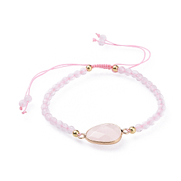 Honeyhandy Adjustable Natural Rose Quartz Braided Bead Bracelets, with Brass Findings, Faceted, 2-1/8 inch(5.4cm)