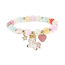 Honeyhandy Candy Color Round Beaded Stretch Bracelet with Heart Unicorn Charm for Women, Colorful, Inner Diameter: 2 inch(5cm)