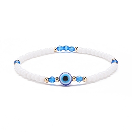 Honeyhandy Resin Evil Eye & Acrylic Beaded Stretch Bracelet for Women, Blue, Inner Diameter: 2-1/8 inch(5.5cm)