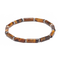 Honeyhandy Natural Tiger Eye Column Beaded Stretch Bracelet, Gemstone Jewelry for Women, Inner Diameter: 2-1/4 inch(5.6~5.8cm)