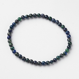 Honeyhandy Natural Chrysocolla and Lapis Lazuli(Dyed) Round Bead Stretch Bracelets, 54.5mm, Bead: 4~5mm