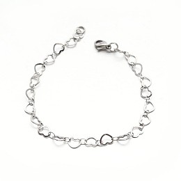 Honeyhandy 304 Stailess Steel Heart Link Bracelets, with Lobster Claw Clasps, Stainless Steel Color, 7-7/8 inch(200mm)