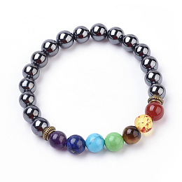 Honeyhandy Gemstone Stretch Bracelets, Round, Chakra Beaded Bracelets, with Alloy Findings, 2 inch(51mm)