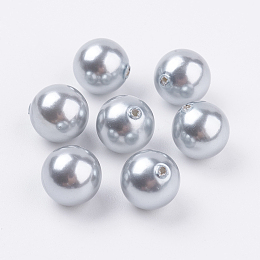 Honeyhandy Shell Pearl Half Drilled Beads, Round, Light Grey, 10mm, Hole: 1mm