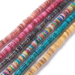 Honeyhandy Natural Freshwater Shell Beads Strands, Dyed, Heishi Beads, Flat Round/Disc, Mixed Color, 8~8.5x1~3mm, Hole: 1mm, about 182~200pcs/strand, 15.39 inch(39.1cm)